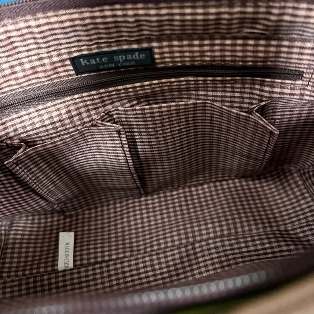 Kate Spade Striped Canvas Tote Bag Brown Multi Bow w/ Feet